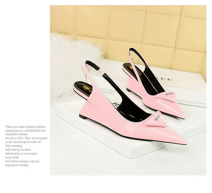 Patent Leather Wedge Heel Pumps With Back Strap for Women