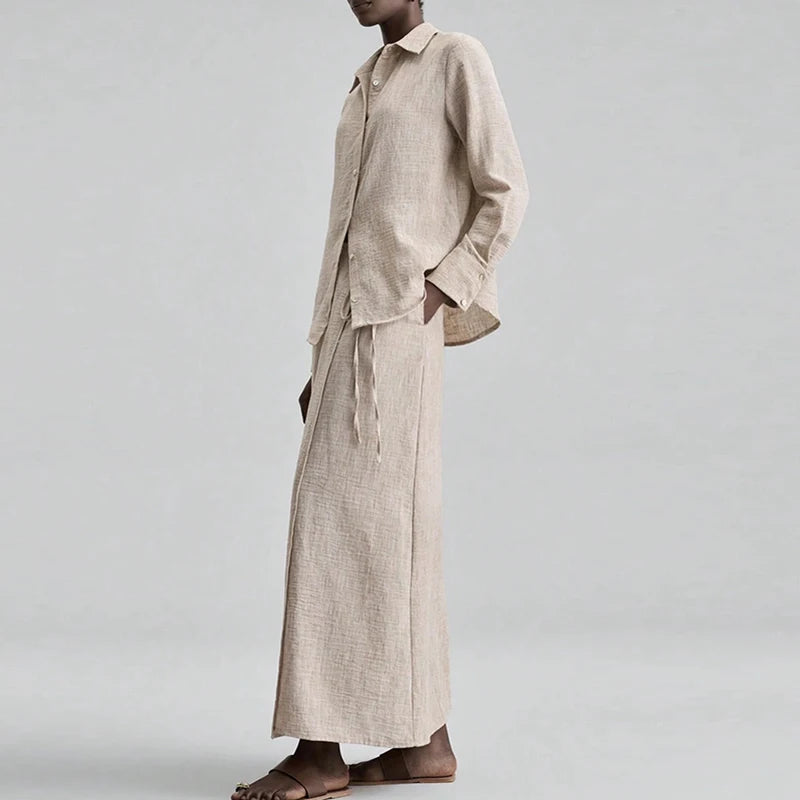Loose Lapel Two Piece Shirt And Skirt Set for Women