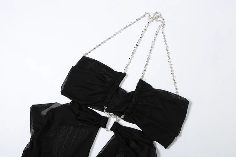 See-Through Halter Chain With Sleeveless Low-Neck Backless Gown for Women