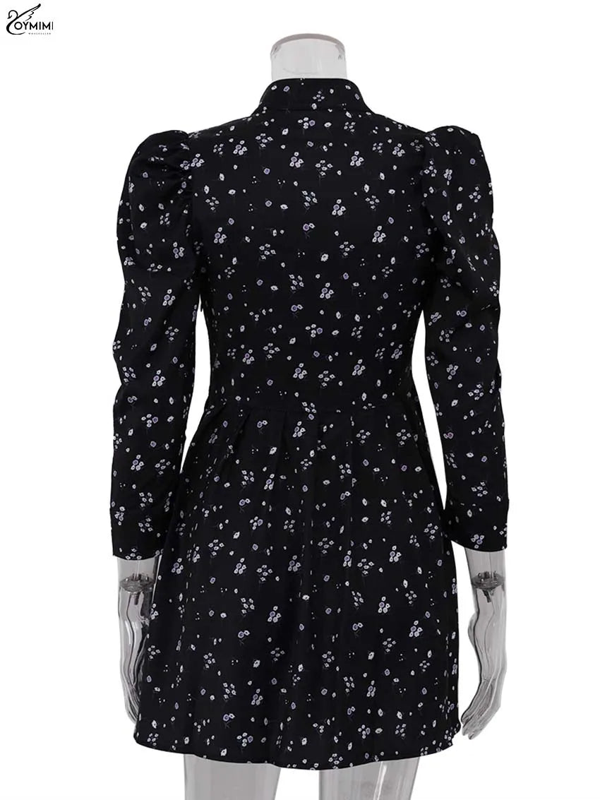 Oymimi Elegant Black White Womens Dresses Fashion Three Quarter Sleeve Hollow Out Dresses Casual High Waisted Mini Dress Female