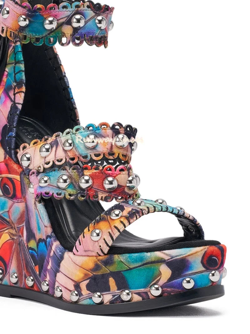 Retro Leopard Print Open Toe Platform Pump For Women