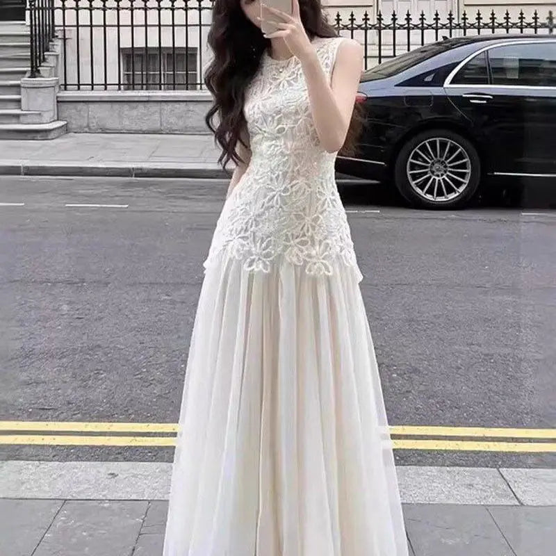 Regular Fit Crew Neck Embroidered Summer Midi Dress for Women