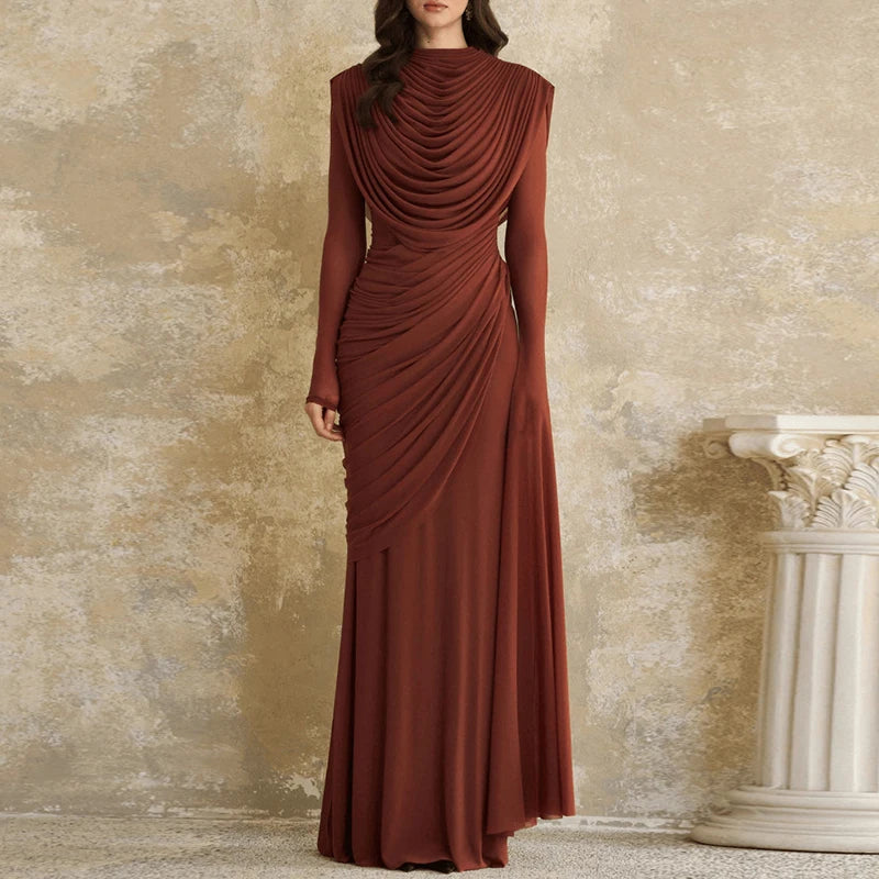 Long Sleeve Pleated High Waisted Maxi Dress for Women