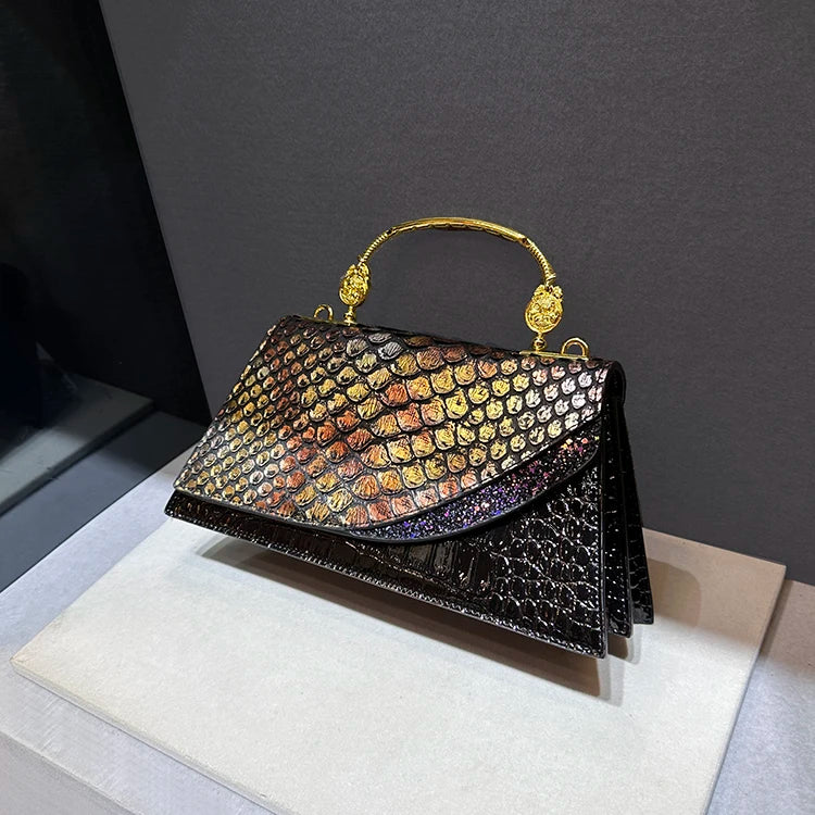 Dragon Scale Crocodile Print Cowhide Handbag for Women