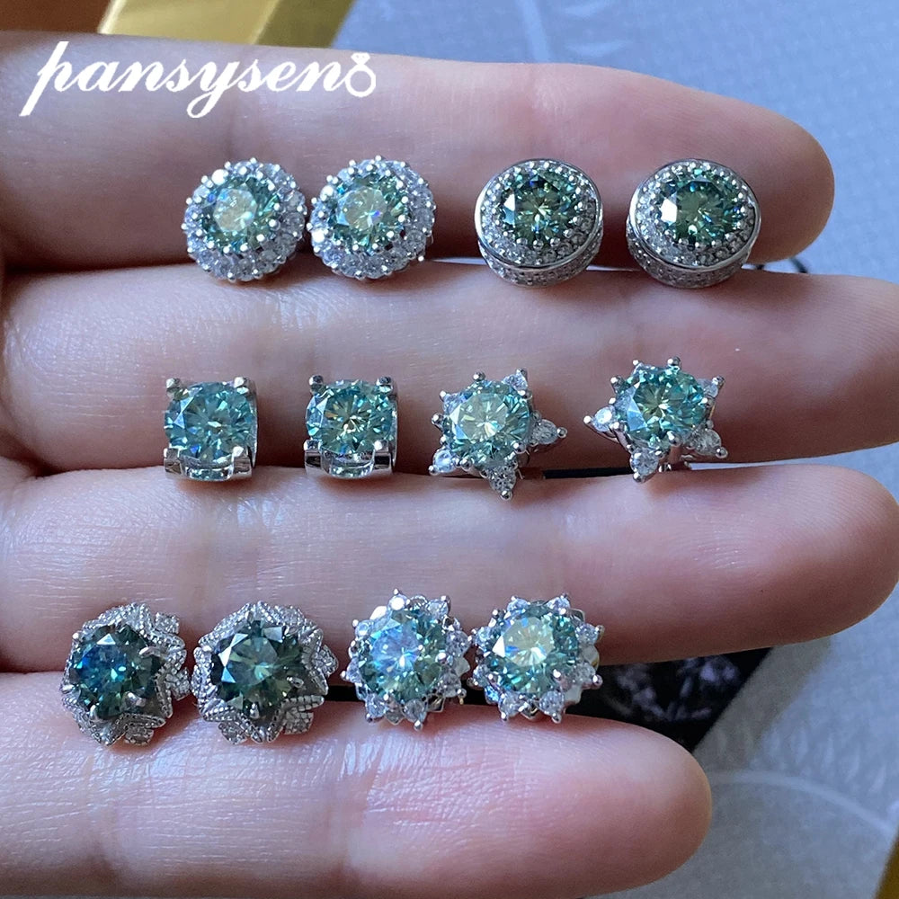 Stud Earrings With Blue Green Moissanite 2 Carat Total Elegant Timeless Style Gift