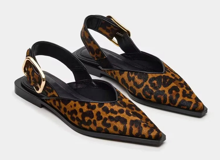 Comfortable Leopard Print Buckle Strap Flat Sandals for Women