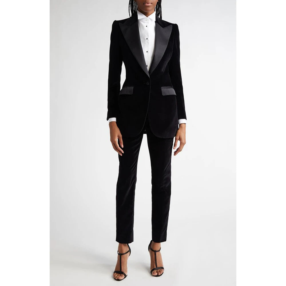 Classic Black Flannel Two Piece Business Suit For Women