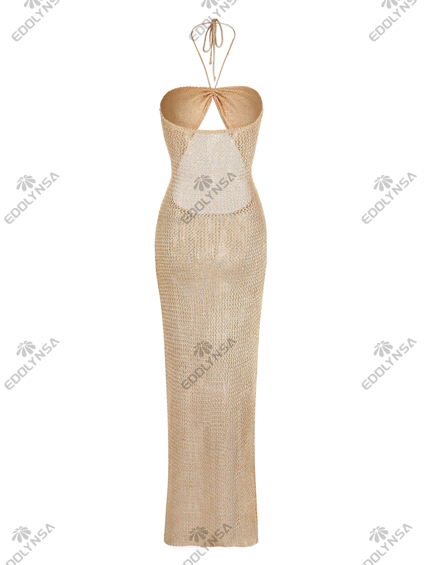 Sexy Knit Halter Neck Cut Out Beach Maxi Dress 2025 Summer Swimsuit Cover Up Women's Solid Colour Vacation Party Outfit K232