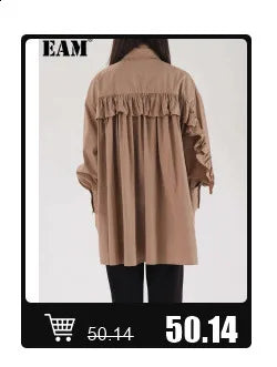 [EAM] Women Black Drawstring Big Size Casual T-shirt New Round Neck Short Batwing Sleeve Fashion Tide Spring Summer 2025 1DJ1031