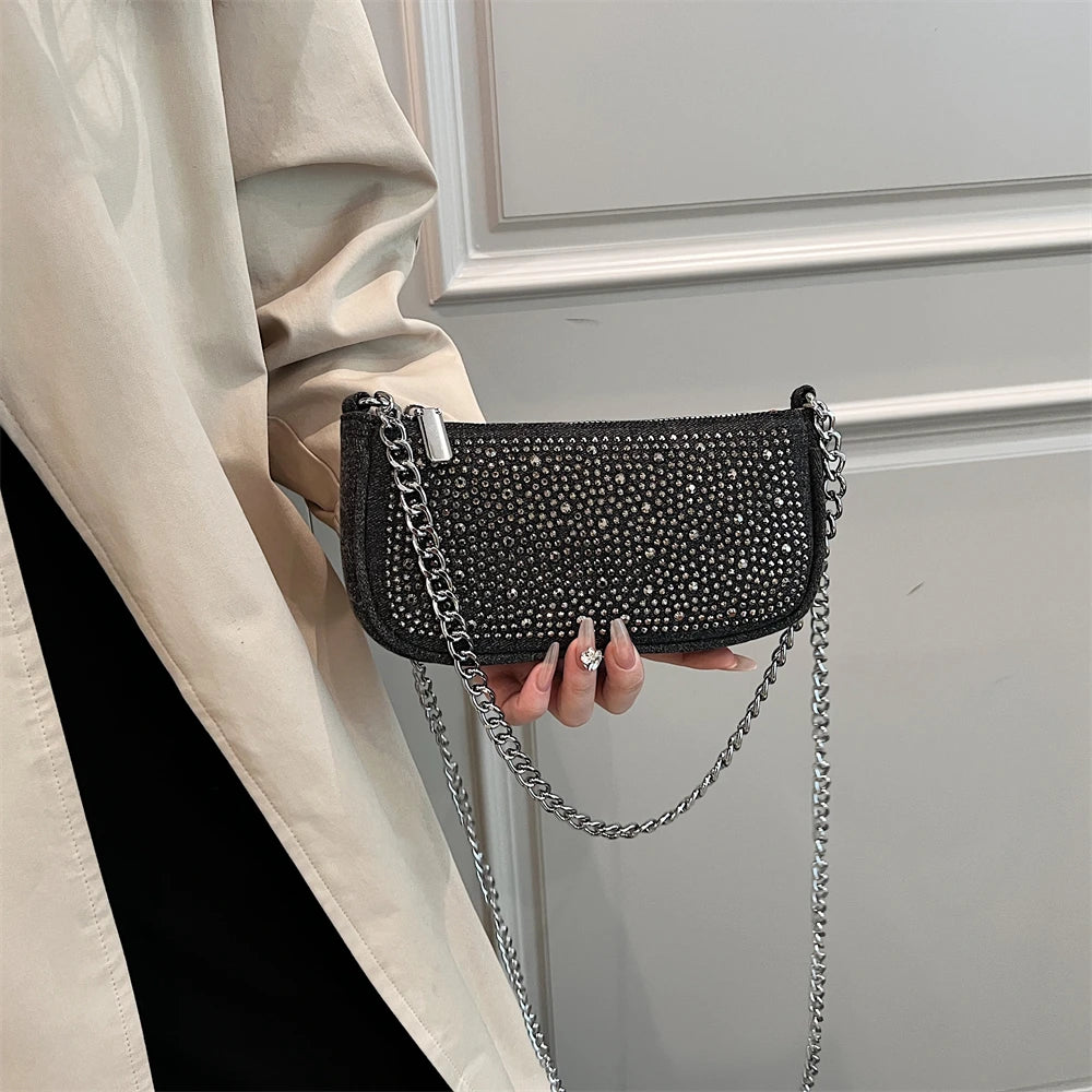 Rhinestone Appliqued Chain Shoulder Crossbody Bags for Women