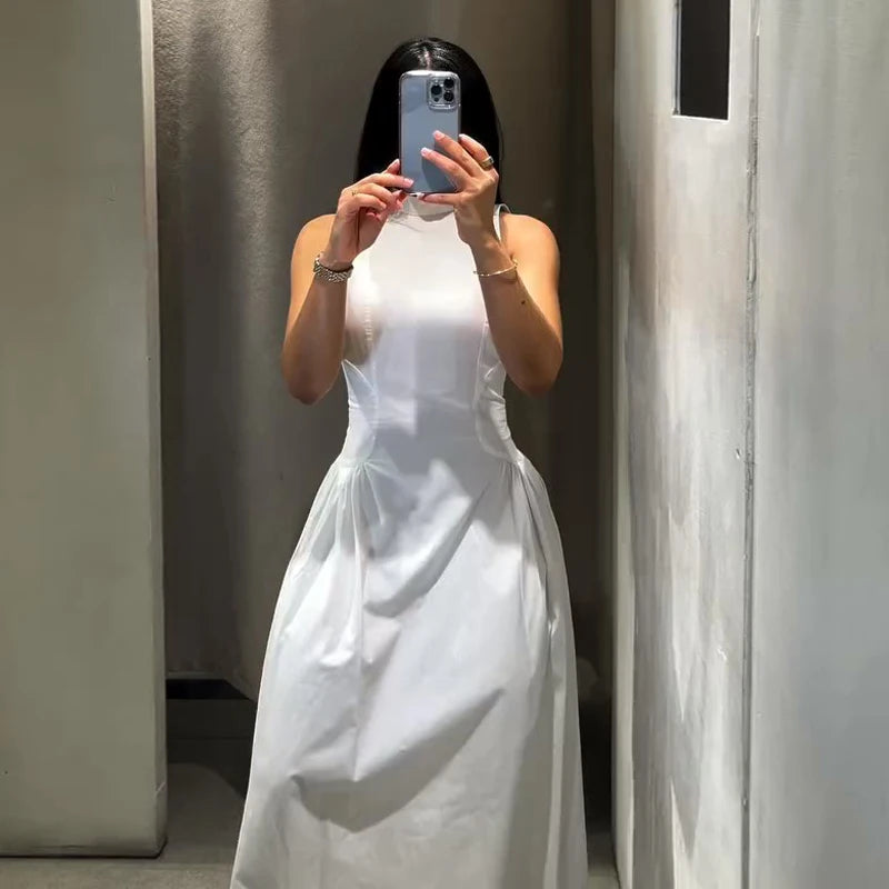 Casual Lace Up Sleeveless Floor-Length Dress for Women