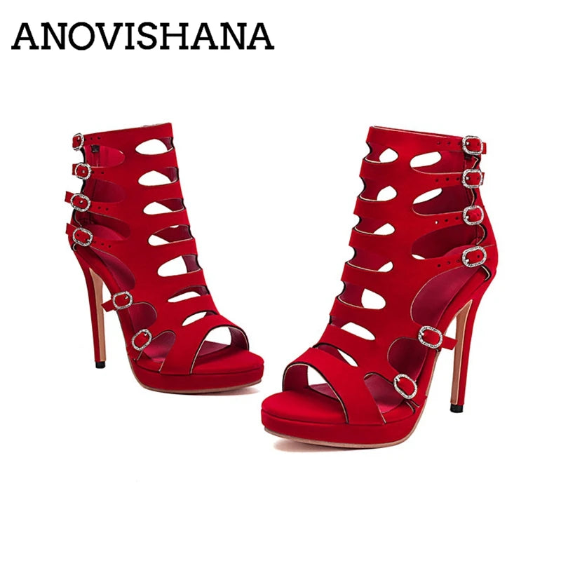 Premium Buckled Suede Open Toe Stiletto Sandals for Women