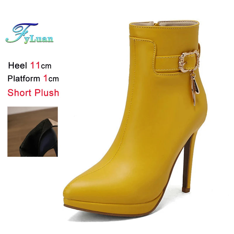 Red High Heel Pointed Toe Ankle Boots