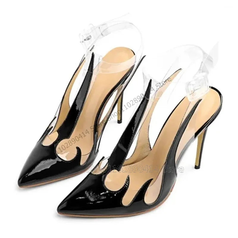 Black Totem Design Hollow Cut Ankle Strap Pumps For Women