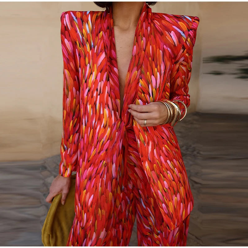 Printed Halter Neck Maxi Dress and Cropped Jacket Set for Women