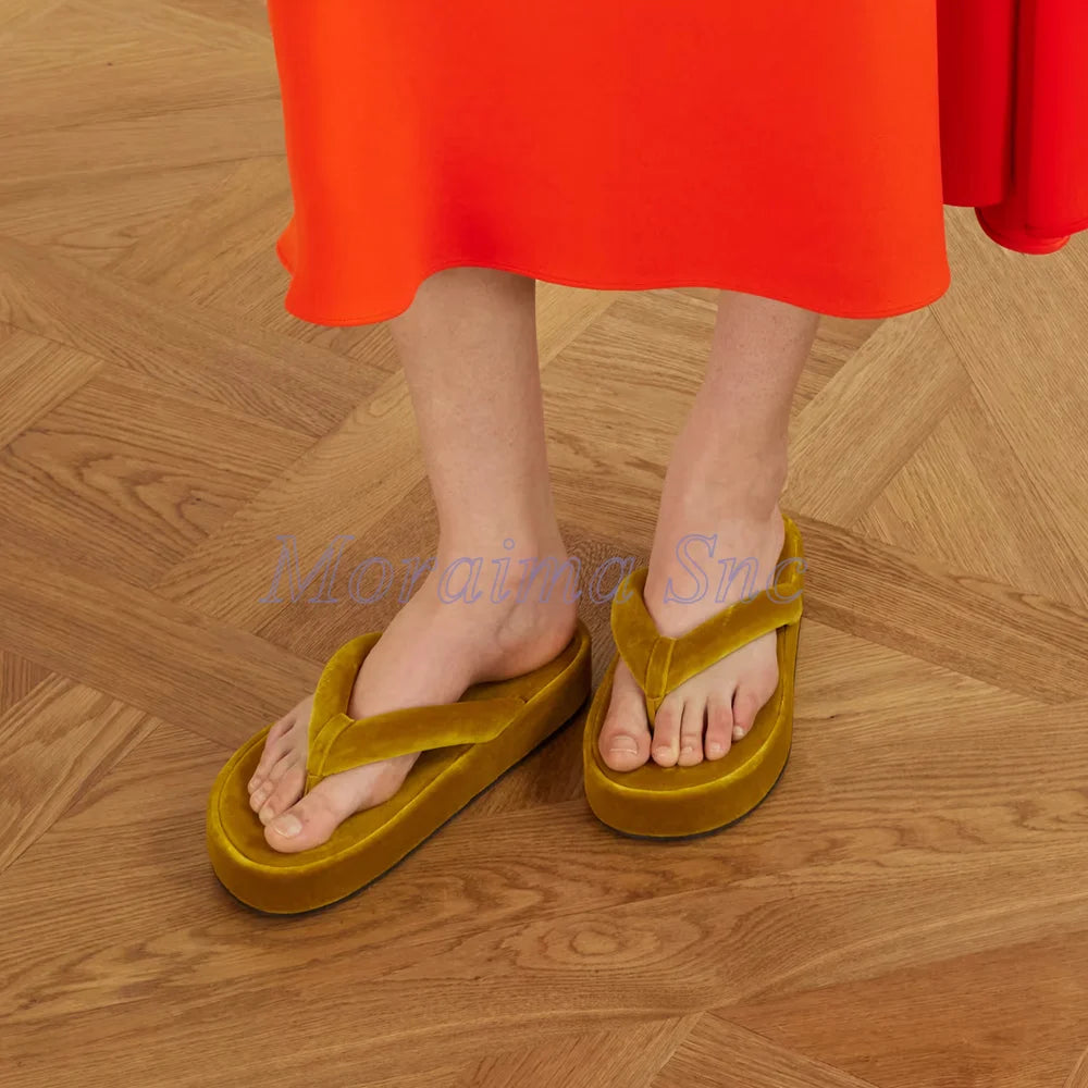 Soft Thick Plush Velvet Platform Flip Flops for Women