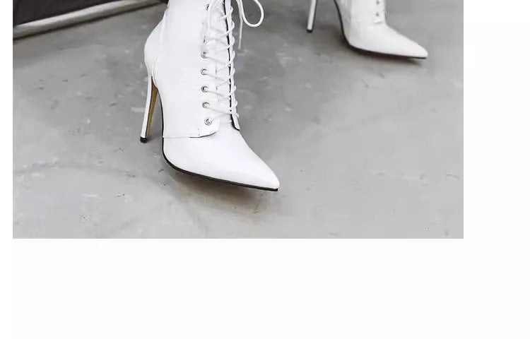 Chic Pointed Stiletto High Heel PU Leather Ankle Boots for Women