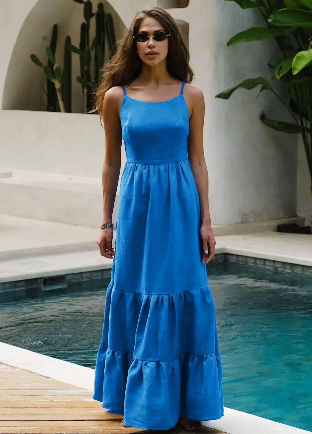 Loose Backless A Line Cotton Beach Maxi Dress for Women
