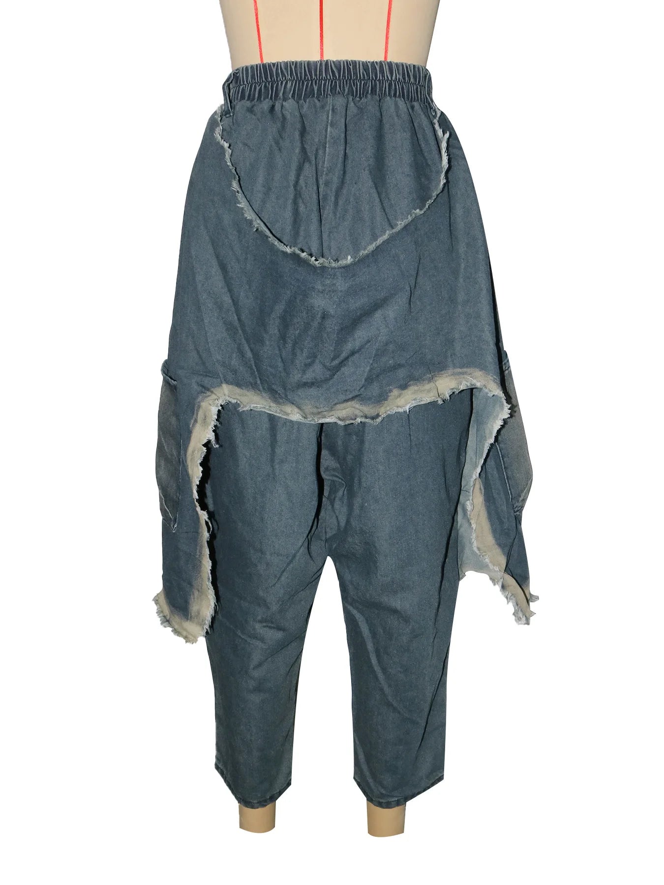 Drawstring Tie Dye Camouflage Ripped Harem Pants for Women