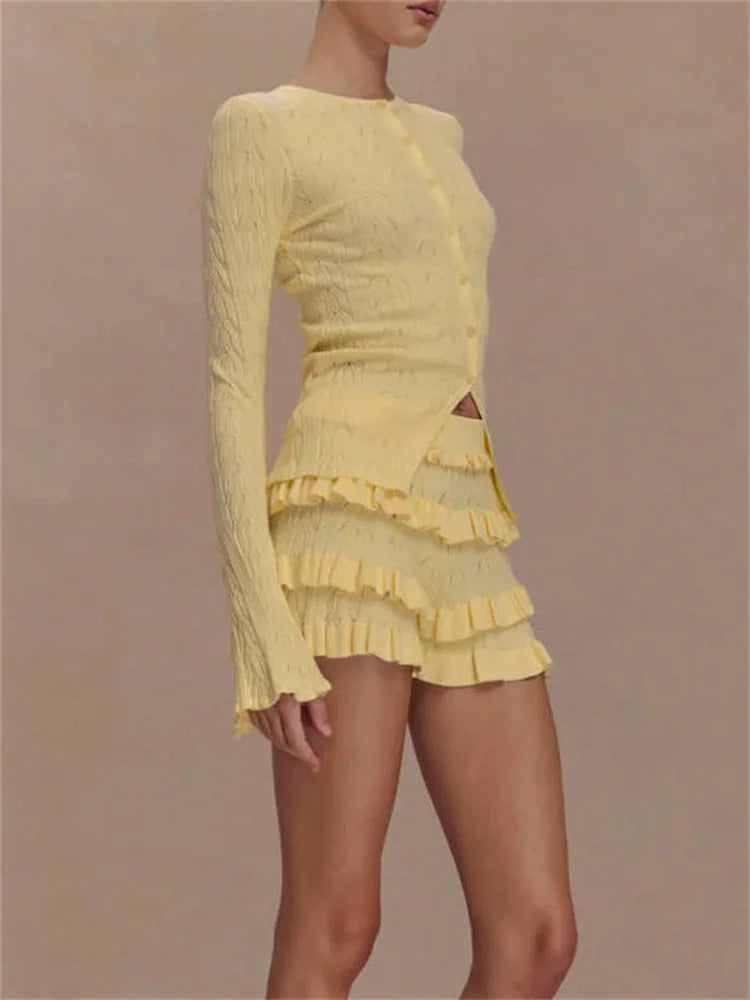Ruffled Patchwork Knit Set