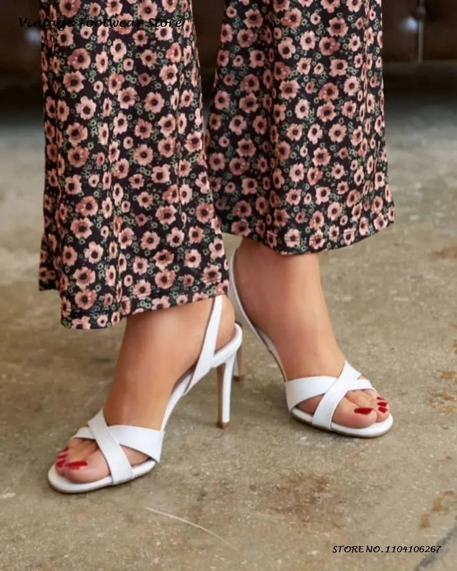 Cross-Strap Leather Slingback Stiletto Sandals for Women