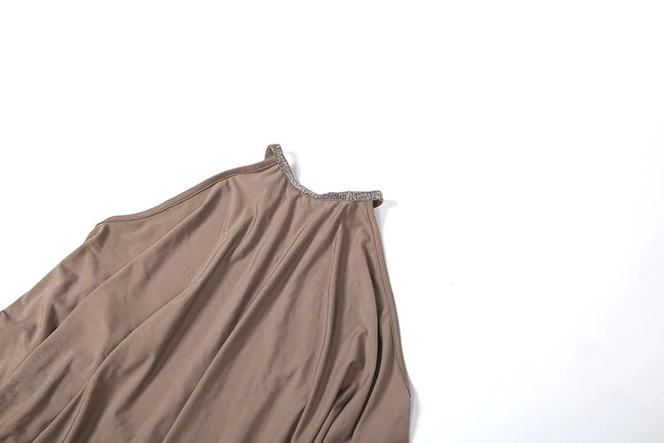 Metal Chain Backless Halter Batwing Collar Dress for Women