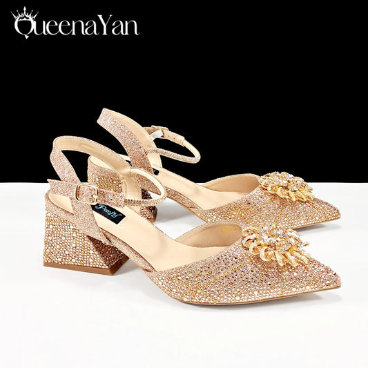Italian Design Ladies Party Shoes Rhinestone-encrusted High Heels Pointed Toe Women's Shoes Suitable for banquets or work