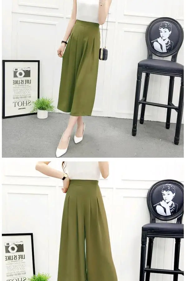 High Waist Pleated Wide Leg Cotton Linen Pants For Women