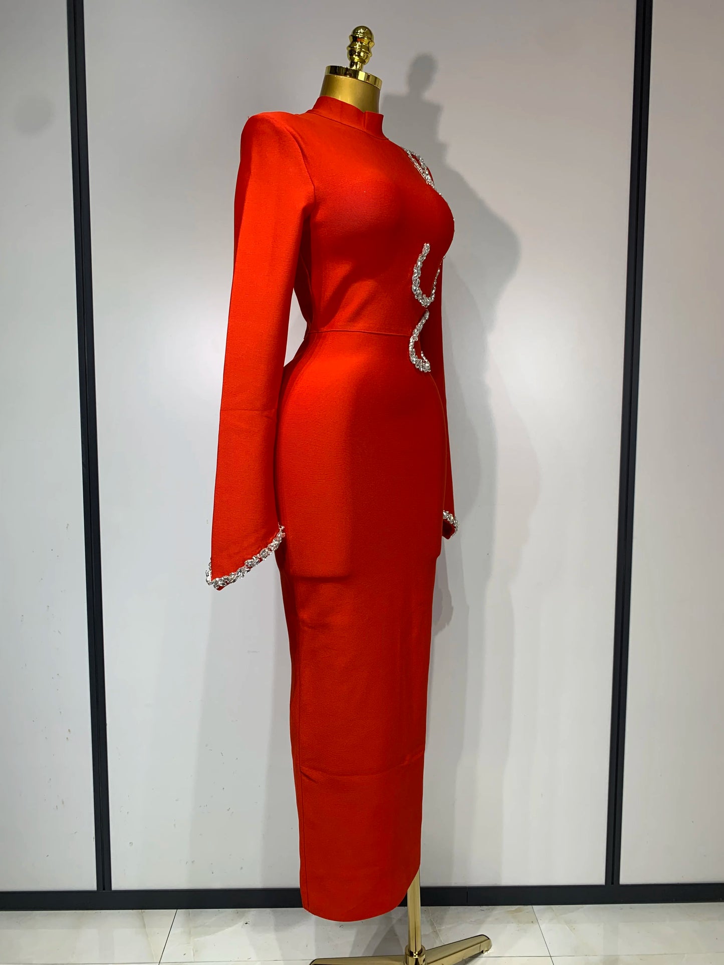 Women Sexy Long Sleeve Diamonds Maxi Long Bodycon Bandage Dress 2025 Celebrity Elegant Evening Party Luxury Birthday Dresses