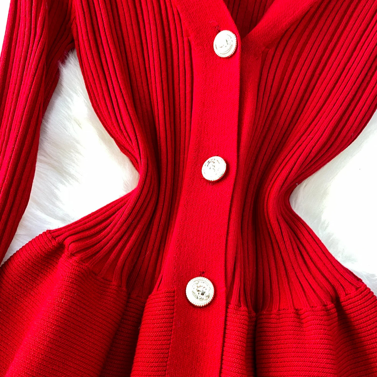 V Neck Knit A Line Long Sleeve Mini Dress for Women