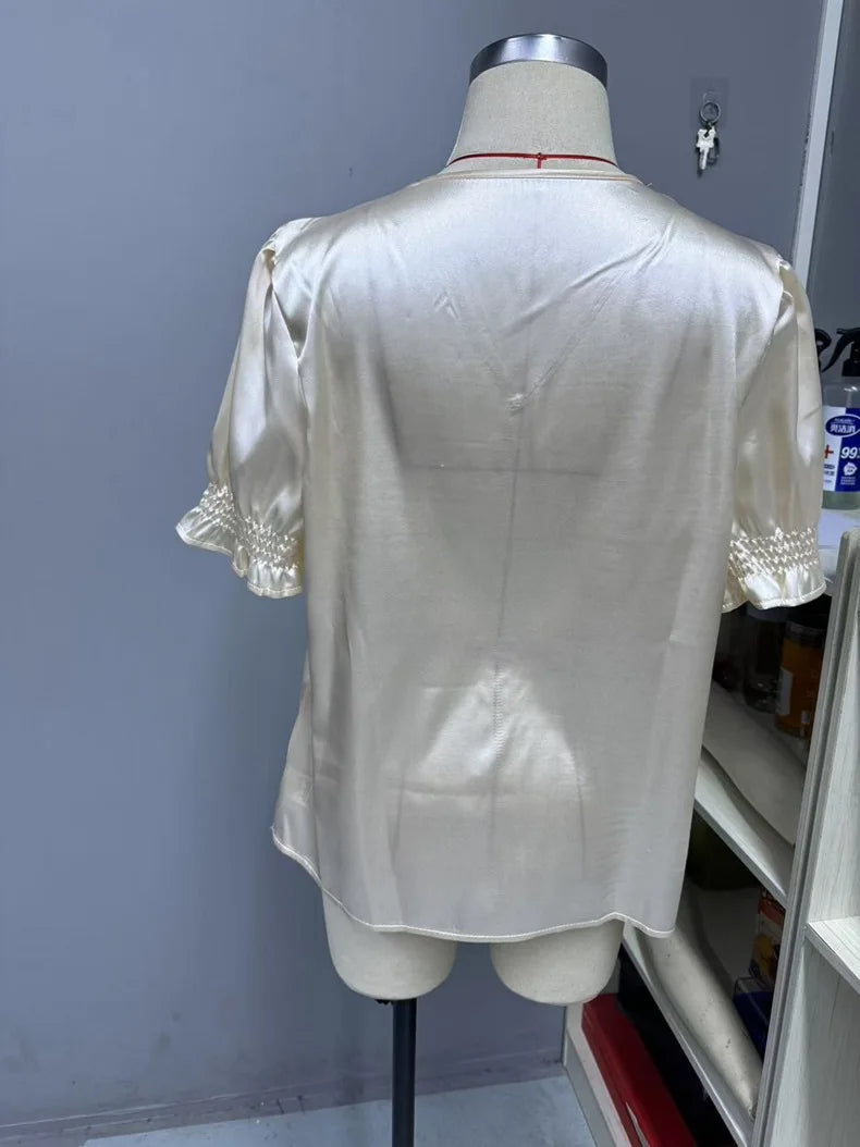 Elegant Satin Loose Fit Blouse for Women Summer Office