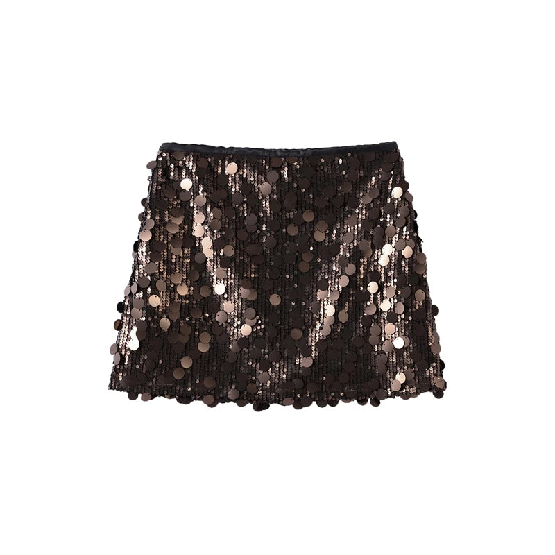 Sequined Paillette High Waist A Line Mini Skirt for Women