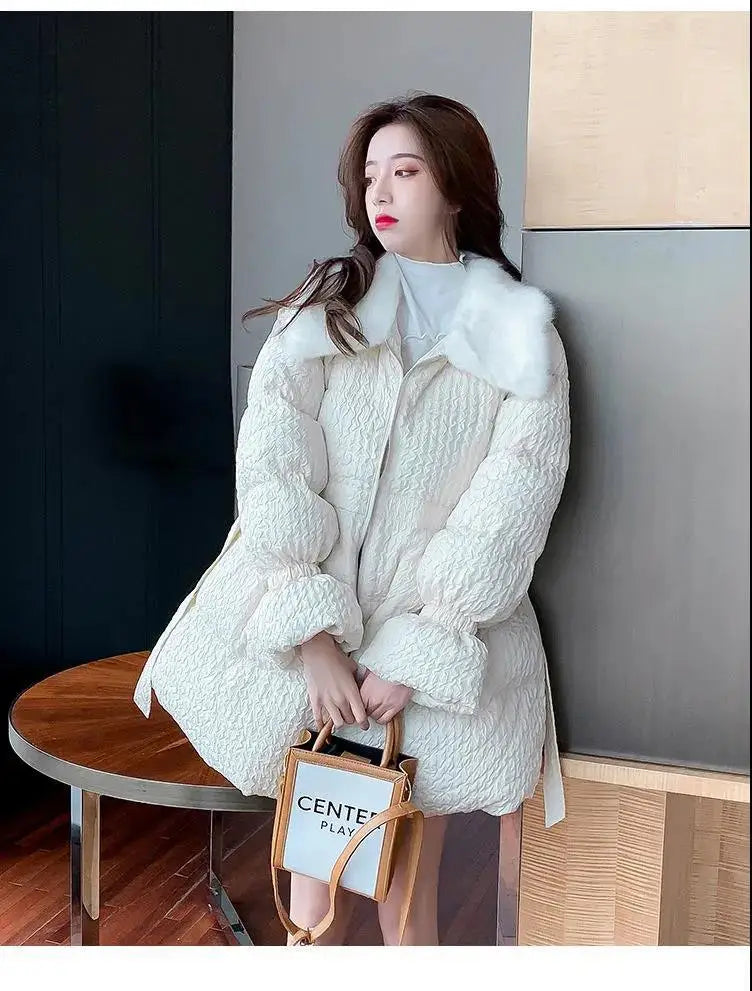 Women Cotton Padded Jacket Coat Female Winter Student Clothing Big Fur Collar Fashionable Medium To Long Parkas
