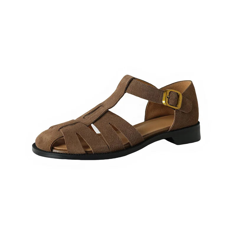 Retro Cowsuede Buckle Strap Closed Toe Sandals for Women