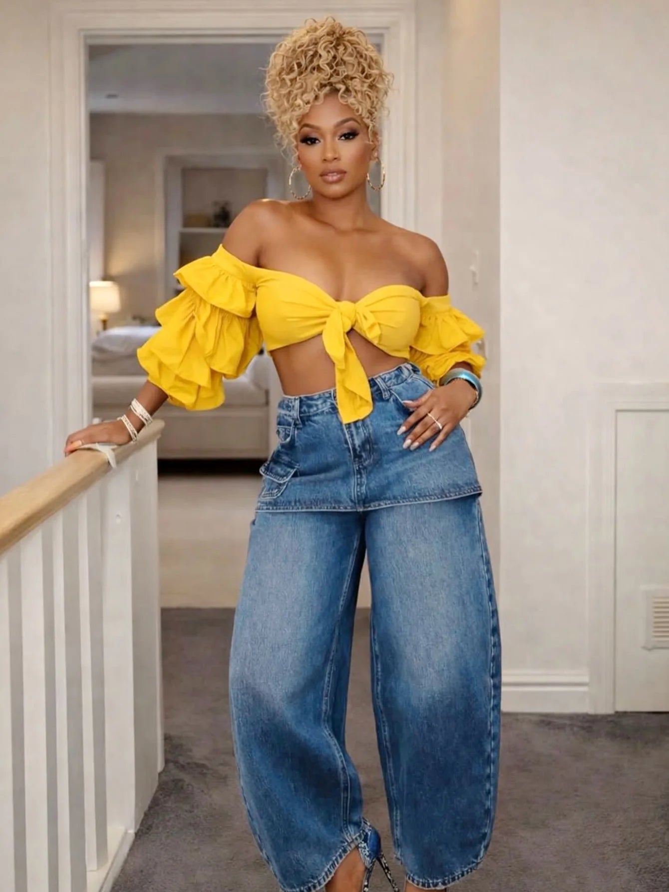 High Waisted Wide Leg Denim Jeans With Detachable Skirt For Women