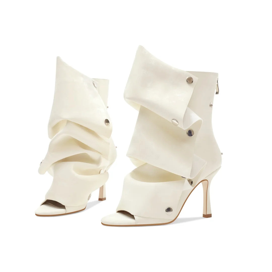 Mid-Calf Open Toe High Heel Pleated Boots for Women