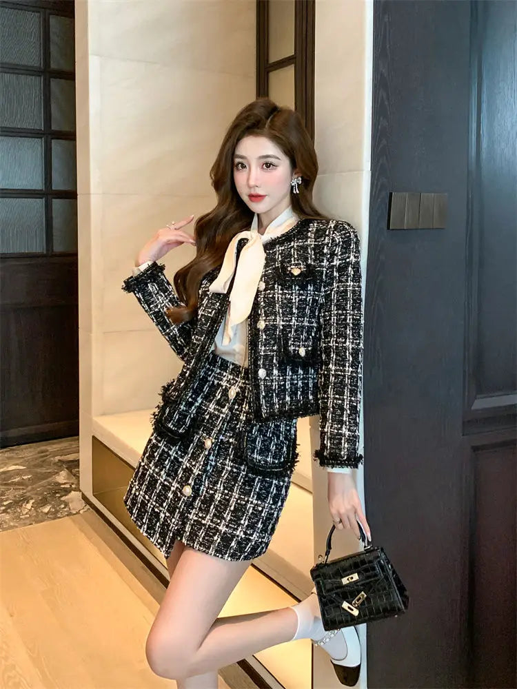 Autumn Winter Street Style Tweed Suit