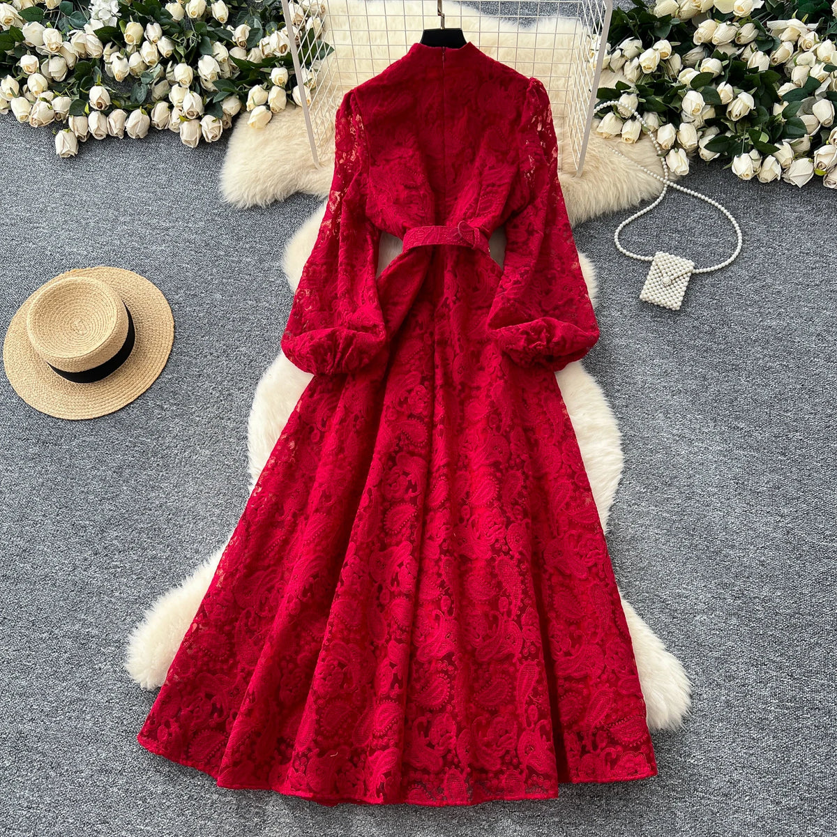 Crystal Belt Embroidered Maxi Dress