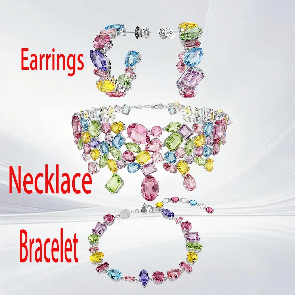Gold Plated Mixed Cut Crystal Jewelry Set for Women