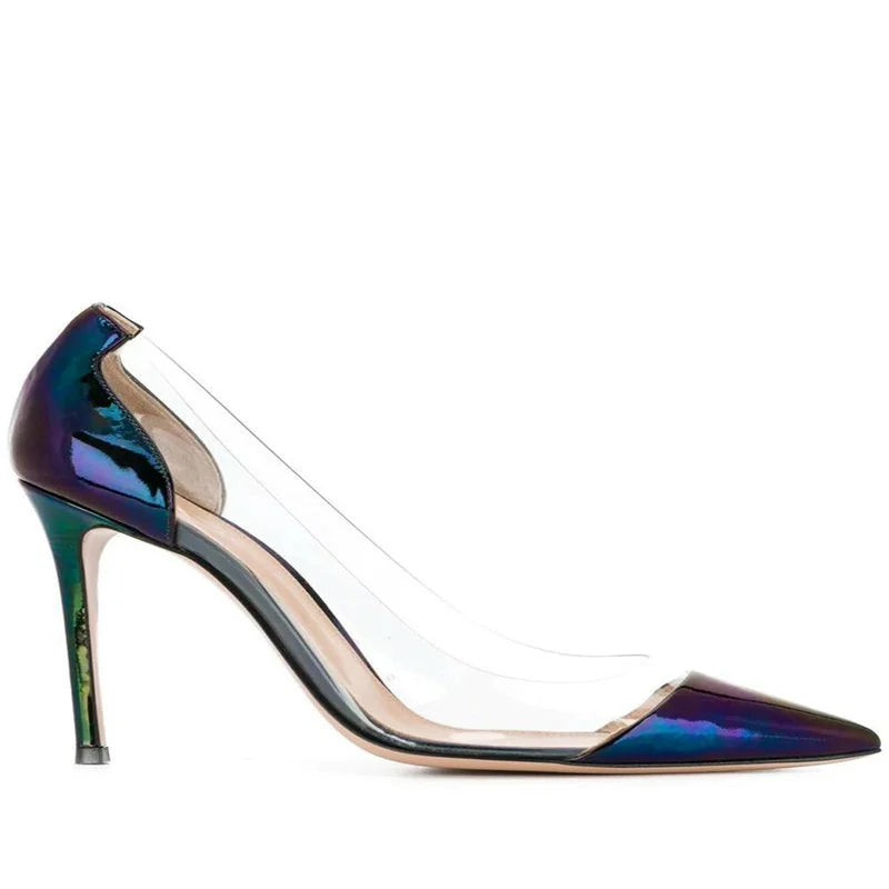 Transparent PVC Pointy Toe Thin High Heels Evening Fashion Pumps for Women