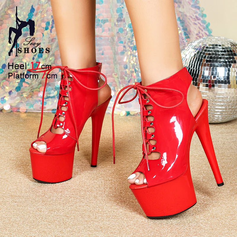 Premium Platform Peep Toe Lace Up Ankle Boots for Women