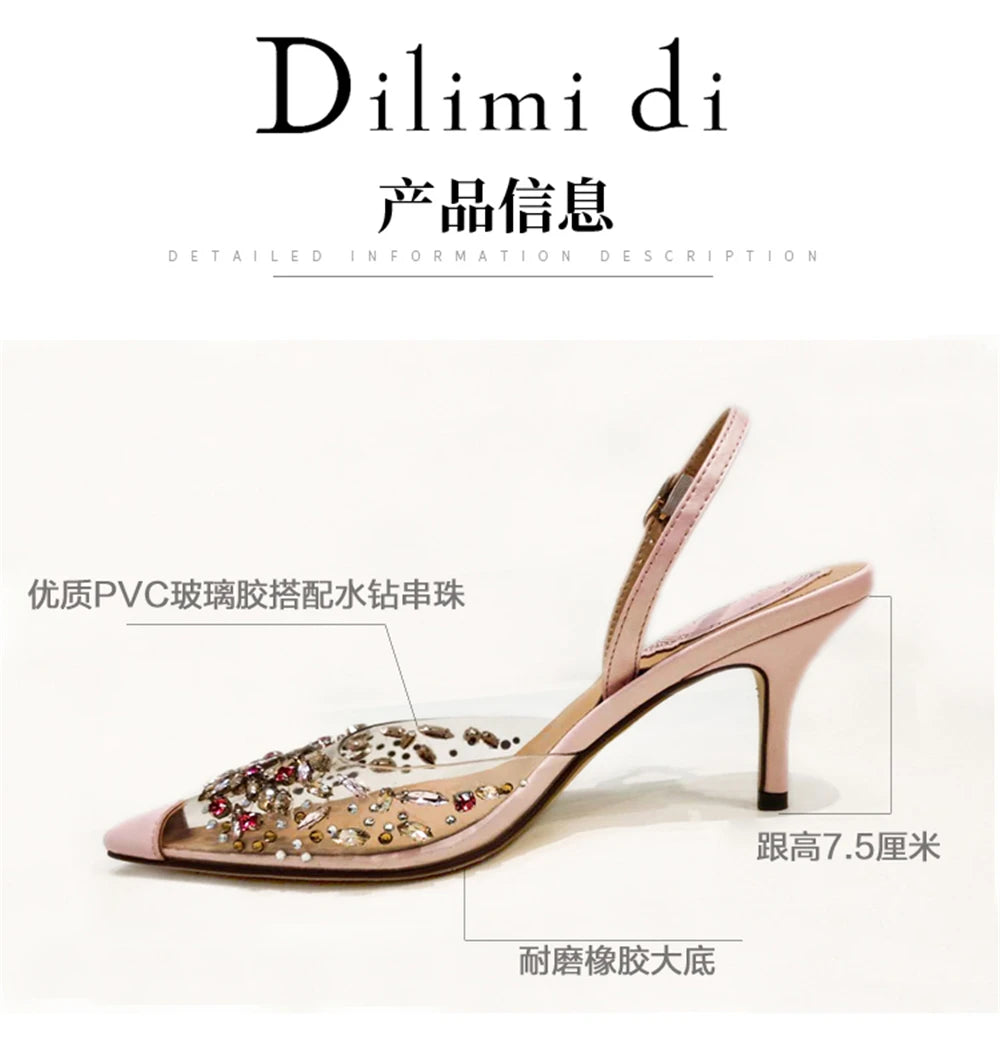 Rhinestone Pointed Toe Transparent Sandals for Women