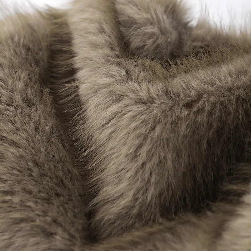 Long Thick Plush Faux Fur Scarf With Fringe for Women
