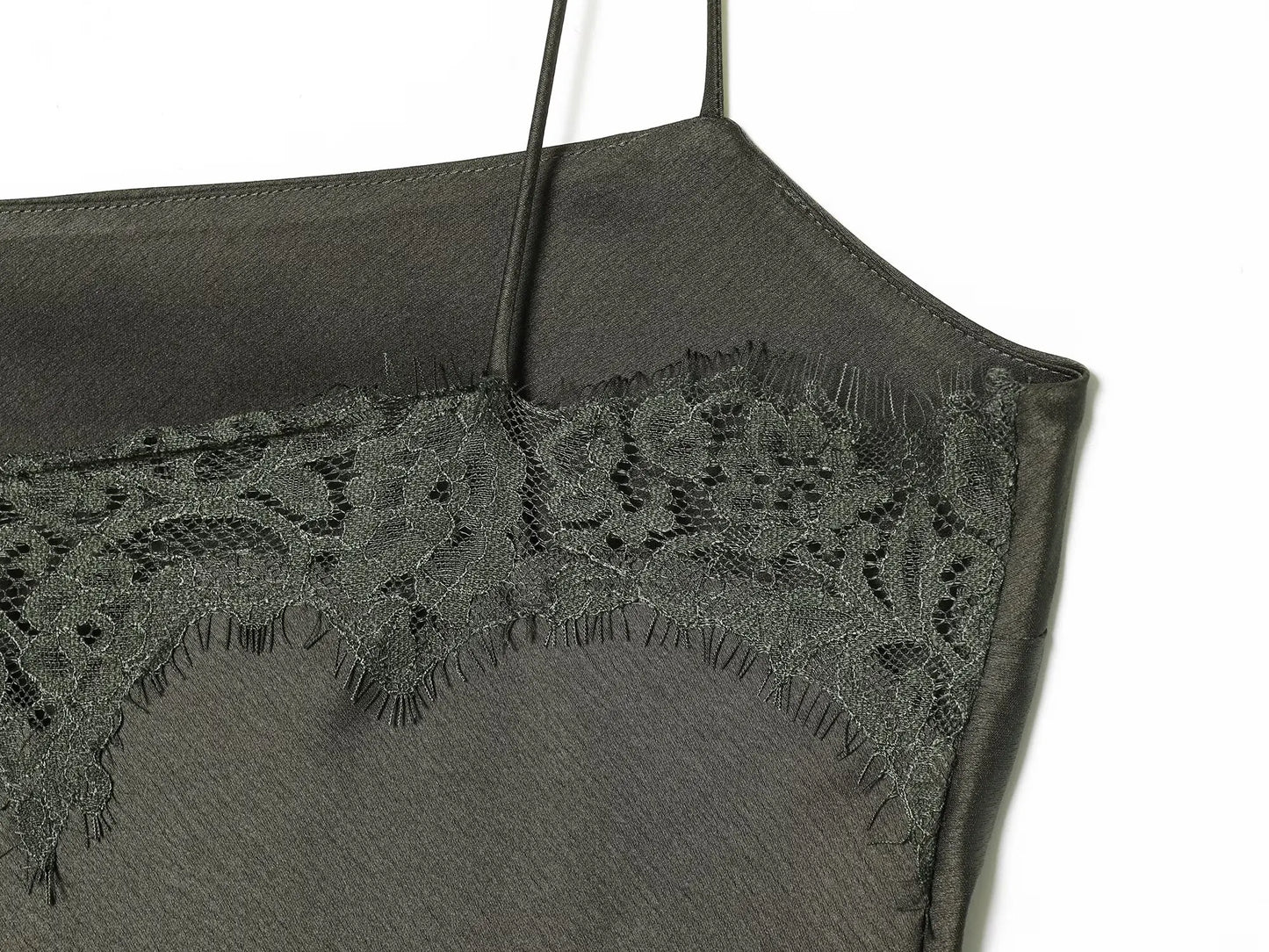 Elegant Dark Green Satin Lace Slip Evening Dress For Women