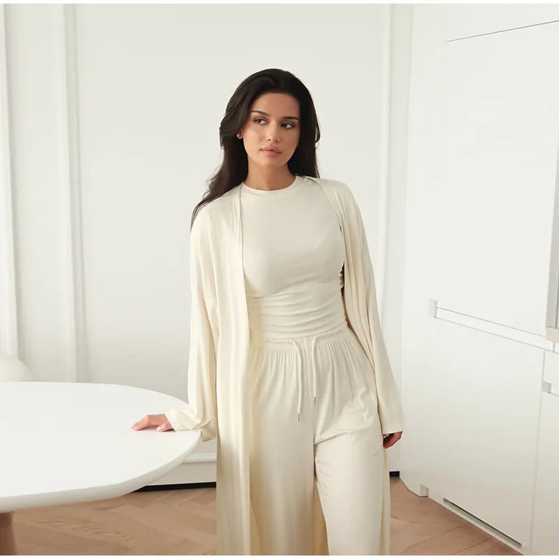 Casual Three Piece Shirt, Coat And Wide Leg Pants Set for Women