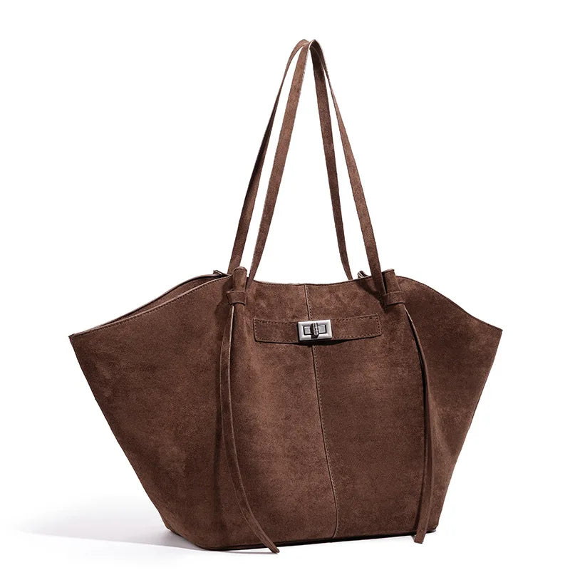 Structured Suede Trapezoid Tote Bag