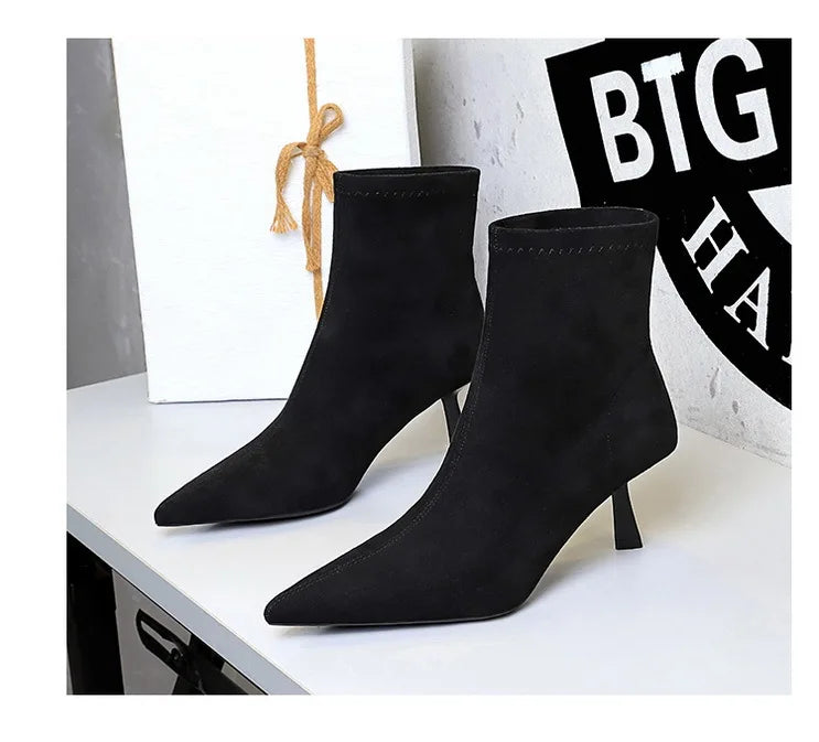 Suede Pointy Toe Sock Stiletto Boots