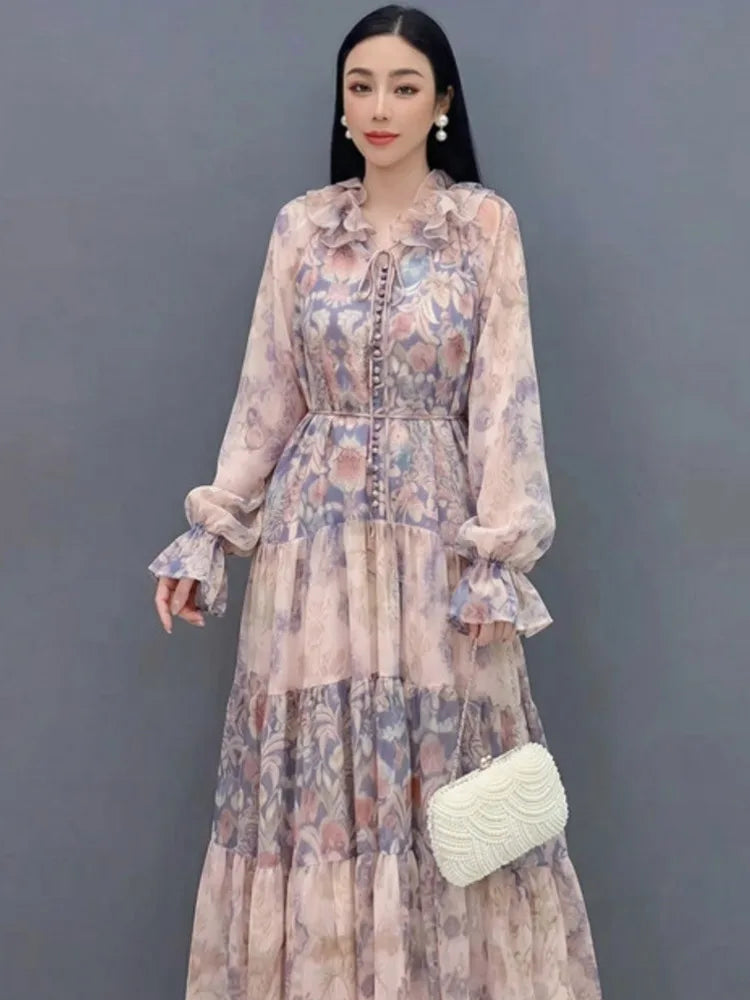 Printed Long Sleeve Maxi Dress
