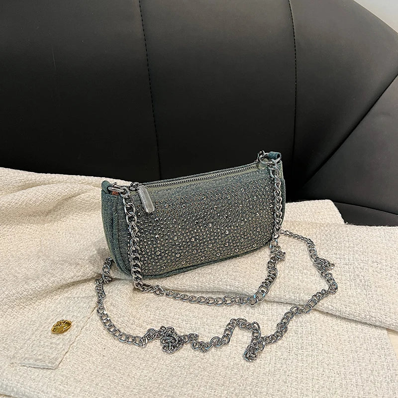 Rhinestone Appliqued Chain Shoulder Crossbody Bags for Women