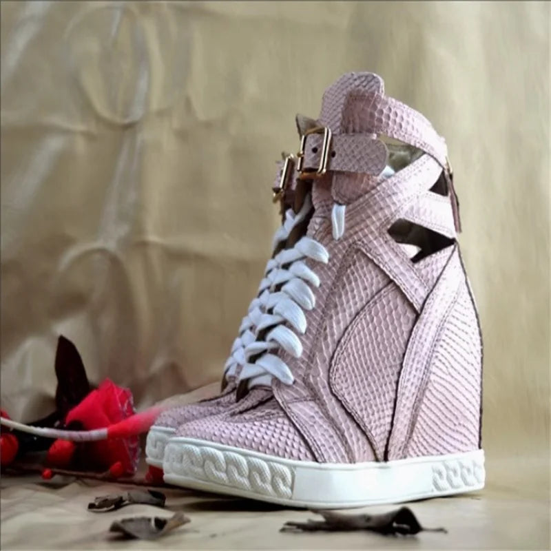Casual Patchwork Buckle Strap Hollow Out Wedge Ankle Boots for Women